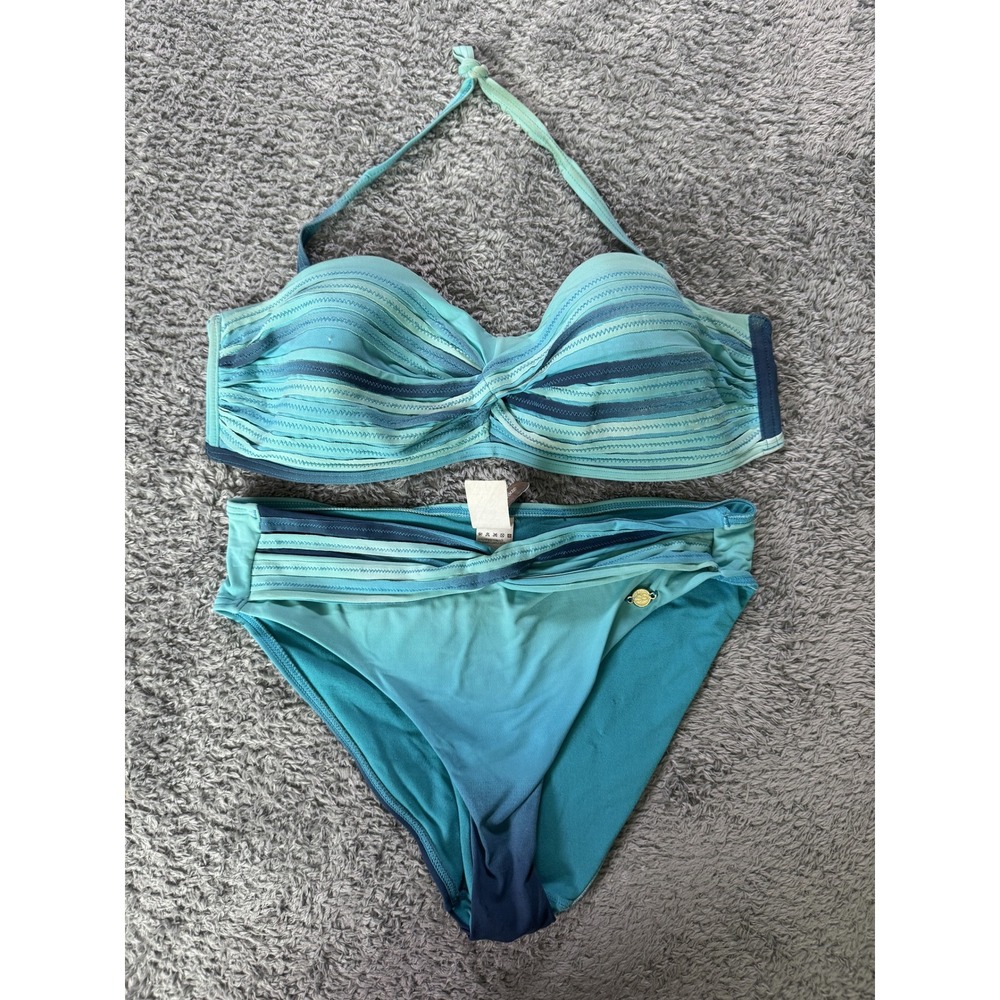Sunseeker Womens Ombre Twist Front Bikini Set 10/8 Blue Aqua Gradient Swimwear